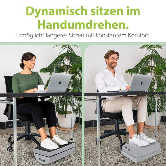 feela.® Fußstütze Schreibtisch [VERGLEICHSSIEGER] – Ergonomische Fußhocker mit Premium-Schaumkern - Rutschfester, Höhenverstellbares, Schreibtisch Zubehör fürs Home office und Gaming (Silber)