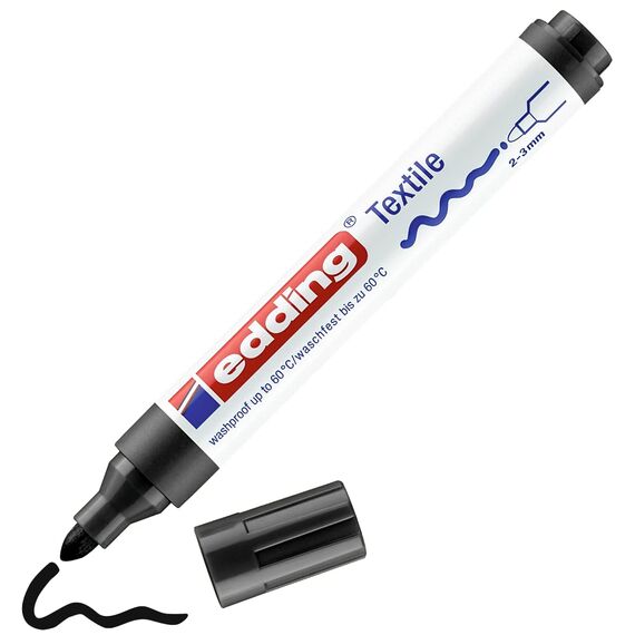 edding 4500 Textilmarker - schwarz - 1 Stift - Rundspitze 2-3 mm - Textilstifte waschmaschinenfest (60 °C) zum Stoff bemalen - Stoffmalstift