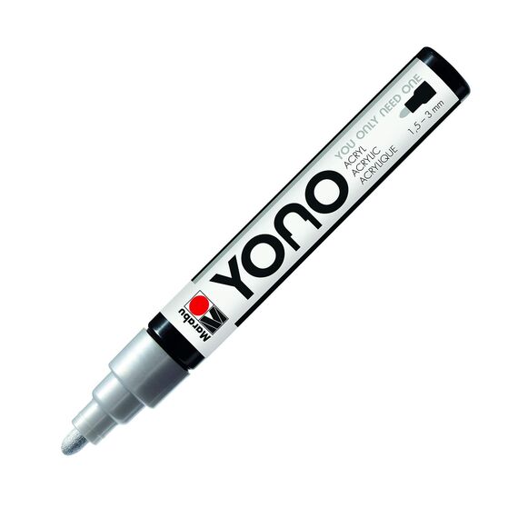 Marabu 12400103082 - YONO Marker, Silber 082, vielseitiger Acrylstift mit japanischer Rundspitze 1,5 - 3 mm, wasserbasiert, lichtecht und wasserfest, für nahezu alle Untergründe