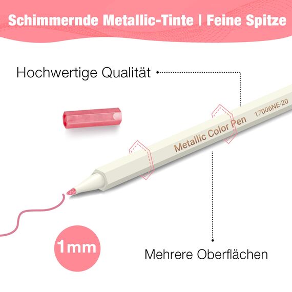 ANYUKE Metallic Stifte Feine 1mm, 20 Farben Metallischen Marker für Fotoalbum zum Selbstgestalten, Gästebuch Hochzeit, Schwarze Seiten, Scrapbook Zubehör, Weihnachten Halloween Deko Stifte