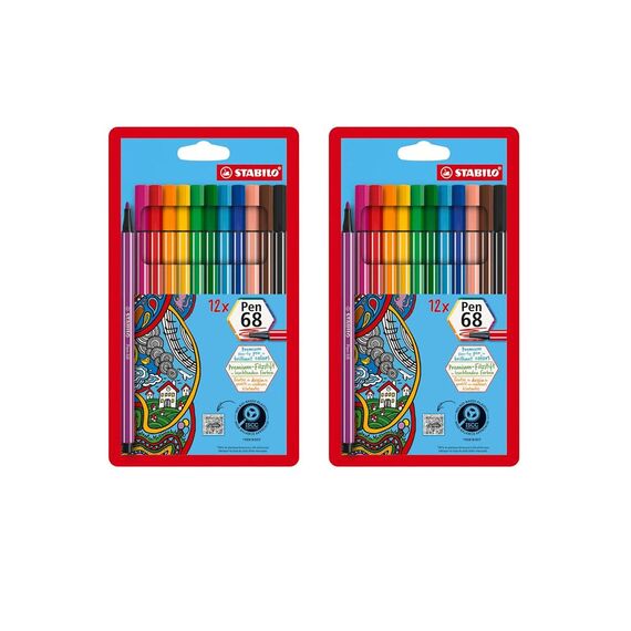 Premium-Filzstift - STABILO Pen 68 - 2x 12er Pack - mit 12 verschiedenen Farben