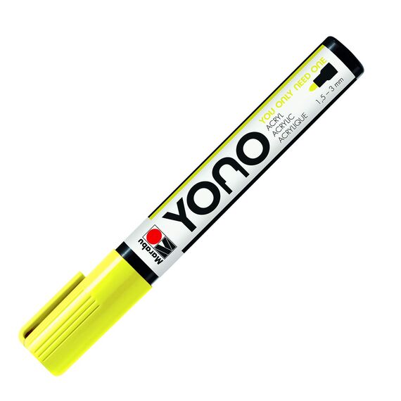 Marabu 12400103321 - YONO Marker, Neon-Gelb 321, vielseitiger Acrylstift mit japanischer Rundspitze 1,5 - 3 mm, wasserbasiert, lichtecht und wasserfest, für nahezu alle Untergründe
