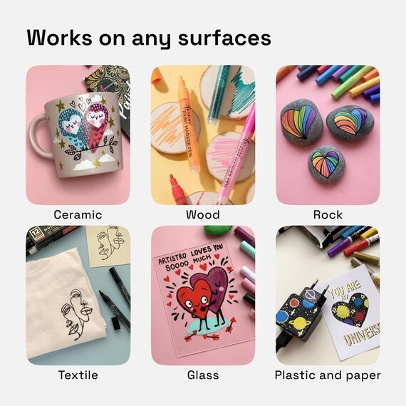 Acrylstifte, Acryl Stifte zum Bemalen von Steinen, Felsen, Keramik, Glas, Holz, Tassen, Metall, Stoff, Leinwand DI - 30 Acryl Marker, 22 Grundfarben, 5 Pastell, 3 Metallic, Feine Spitze 0,7mm