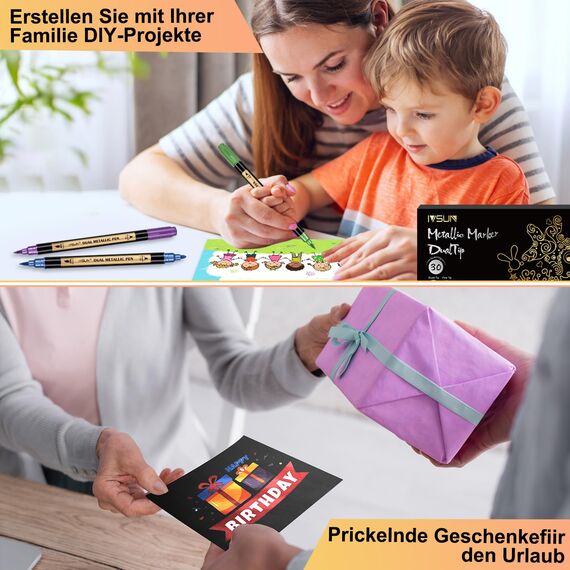 IVSUN Metallic Marker Stifte Set, 30 Dual tip Metallic Acrylstifte Wasserfest für Fotoalbum Gästebuch Hochzeit Scrapbook Schwarzes Papier Gold Stift zum Bemalen Steine Glas Holz Deko Ostereier Ostern