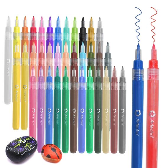Artecho 36 Farben Extra Fine Tip Paint Pens, 0.7mm Fine Tip Acrylic Paint Markers, Acrylmalstifte für Steinmalerei, Keramik, Stoff, Leinwand, Holz, Glas, Kunstzubehör