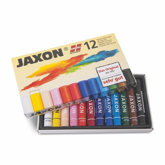 Honsell 47412 - Jaxon Ölpastellkreide, 12er Set im Kartonetui, brillante, lichtechte Farben, ideal für Künstler, Hobbymaler, Kinder, Schule, Kunstunterricht