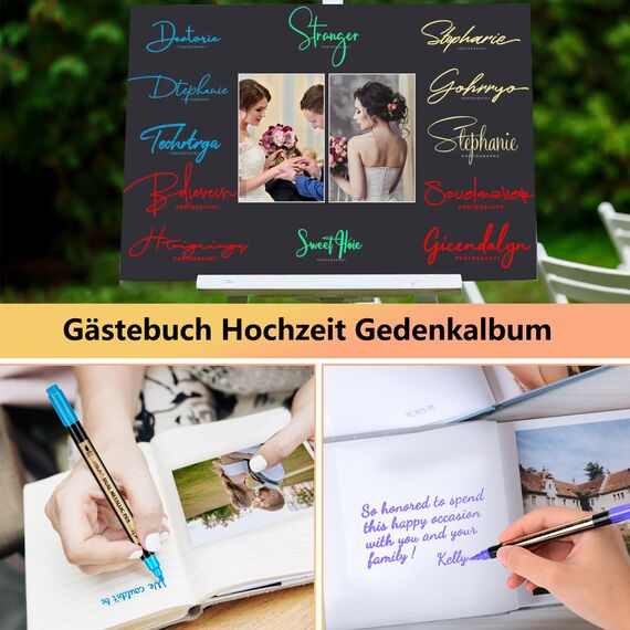 IVSUN Metallic Marker Stifte, 12 Dual Tip Metallic Acrylstifte Wasserfest, Stifte Set für Fotoalbum, Gästebuch Hochzeit, Scrapbook Zubehör, Schwarzes Papier Holz Glas Steine Bemalen, Ostern Basteln