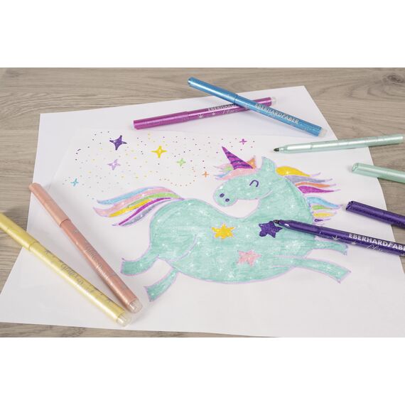 Eberhard Faber 551016 - Glitzer Filzstifte Set, 16 Malstifte mit Basic und Pastell Farben