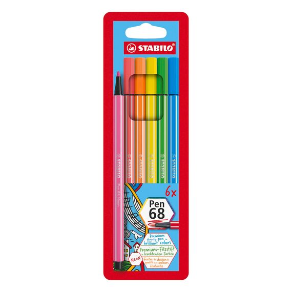 STABILO - Premium-Filzstift - Pen 68-6er Pack - 6 Neonfarben