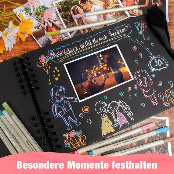 ANYUKE Metallic Stifte Feine 1mm, 20 Farben Metallischen Marker für Fotoalbum zum Selbstgestalten, Gästebuch Hochzeit, Schwarze Seiten, Scrapbook Zubehör, Weihnachten Halloween Deko Stifte