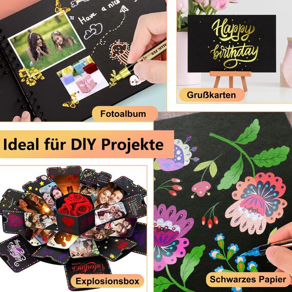 IVSUN Metallic Marker Stifte Set, 30 Dual tip Metallic Acrylstifte Wasserfest für Fotoalbum Gästebuch Hochzeit Scrapbook Schwarzes Papier Gold Stift zum Bemalen Steine Glas Holz Deko Ostereier Ostern