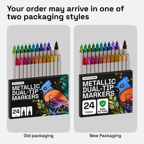 Artistro Acrylstifte Zeichenset für Stein, Holz, Stoff, Glas & Keramik – Wasserfest mit Doppelspitze – Perfekt zum Basteln, Malen & Dekorieren zu Christmas, Künstlerbedarf – 24 Metal Farben