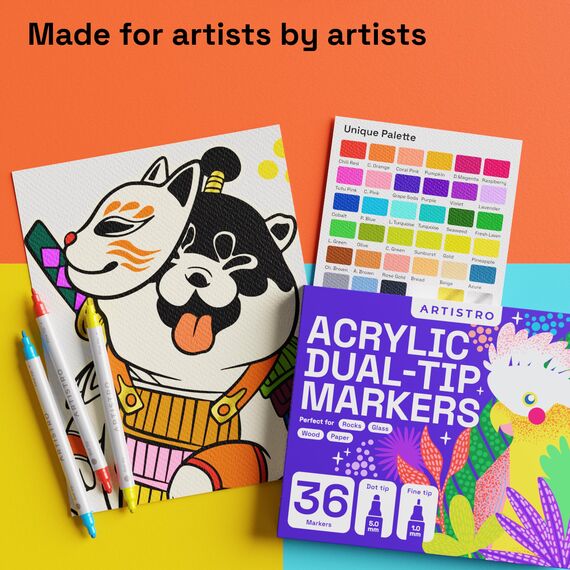 Artistro Acrylstifte Zeichenset für Stein, Holz, Stoff, Glas & Keramik – Wasserfest mit Doppelspitze – Perfekt zum Basteln, Malen & Dekorieren zu Christmas, Künstlerbedarf – 36 Farben