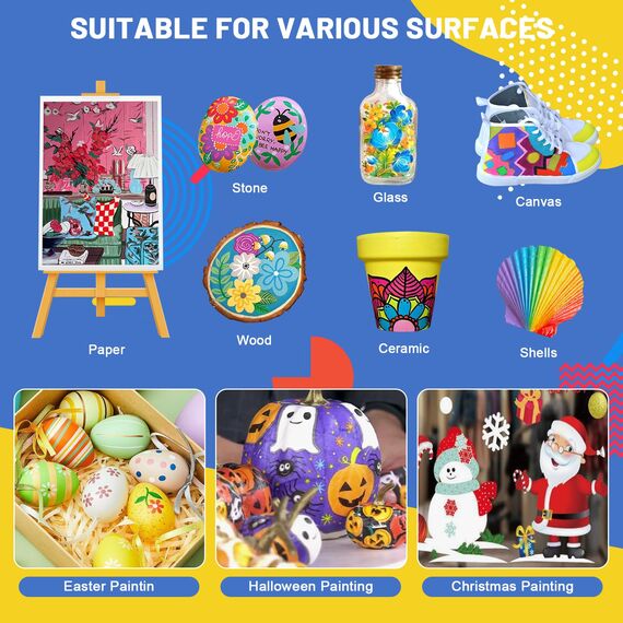 IVSUN 60 Acrylstifte für Steine Wasserfest - Pinsel Spitze Acrylmarker für Steine Bemalen Holz Leinwand Stoff Keramik Glas, 1-8mm Multimarker Acrylfarben Set Stifte