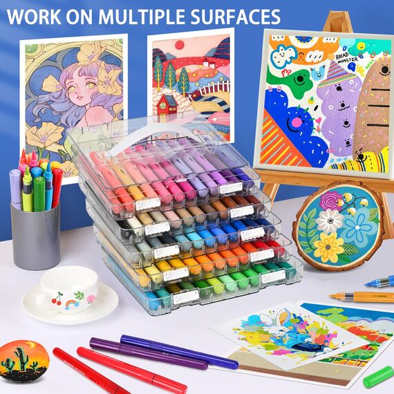 IVSUN 60 Acrylstifte für Steine Wasserfest - Pinsel Spitze Acrylmarker für Steine Bemalen Holz Leinwand Stoff Keramik Glas, 1-8mm Multimarker Acrylfarben Set Stifte