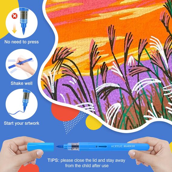 IVSUN 60 Acrylstifte für Steine Wasserfest - Pinsel Spitze Acrylmarker für Steine Bemalen Holz Leinwand Stoff Keramik Glas, 1-8mm Multimarker Acrylfarben Set Stifte