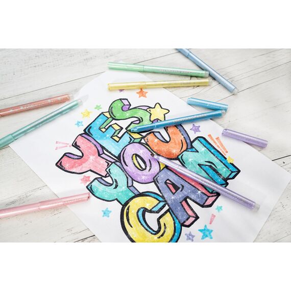 Eberhard Faber 551009 - Glitzer Filzstifte Pastell, 8 Malstifte mit dünner Spitze im Kartonetui