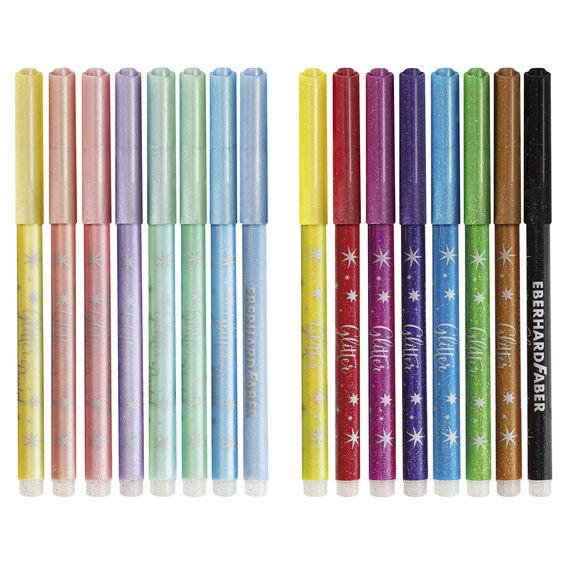 Eberhard Faber 551016 - Glitzer Filzstifte Set, 16 Malstifte mit Basic und Pastell Farben