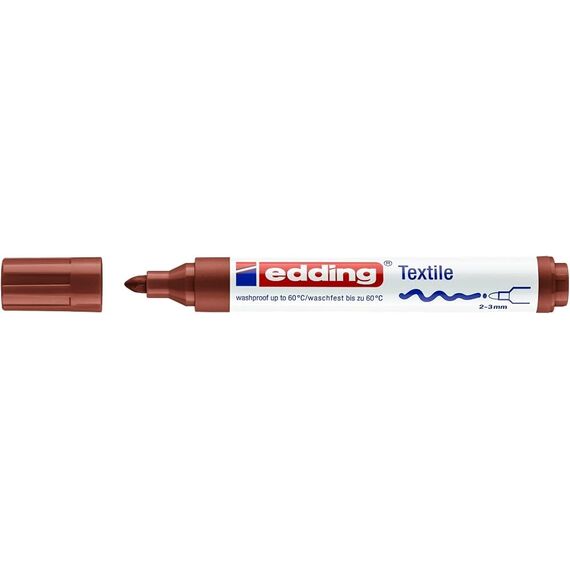 edding 4500 Textilmarker - braun - 1 Stift - Rundspitze 2-3 mm - Textilstifte waschmaschinenfest (60 °C) zum Stoff bemalen - Stoffmalstift
