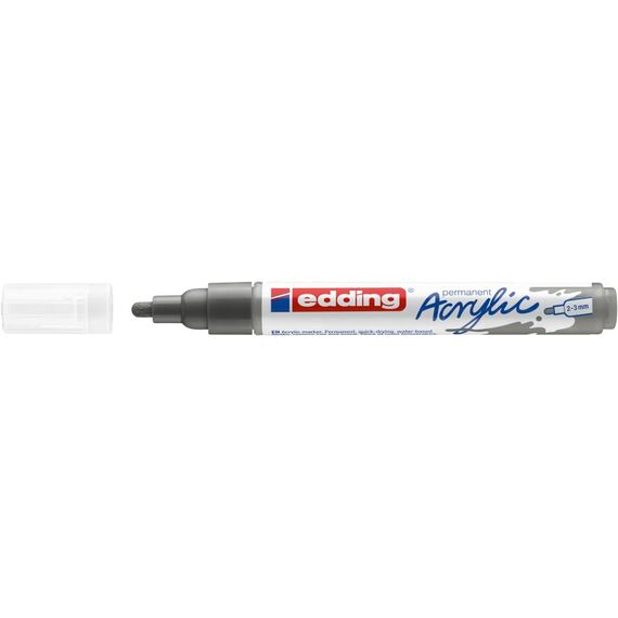 edding 5100 Acrylmarker medium - grau - 1 Acrylstift wasserfest - mittlere Rundspitze 2-3 mm - Acryl Farben zum Malen auf Leinwand, Malpapier und Holz - Acrylstifte für Steine