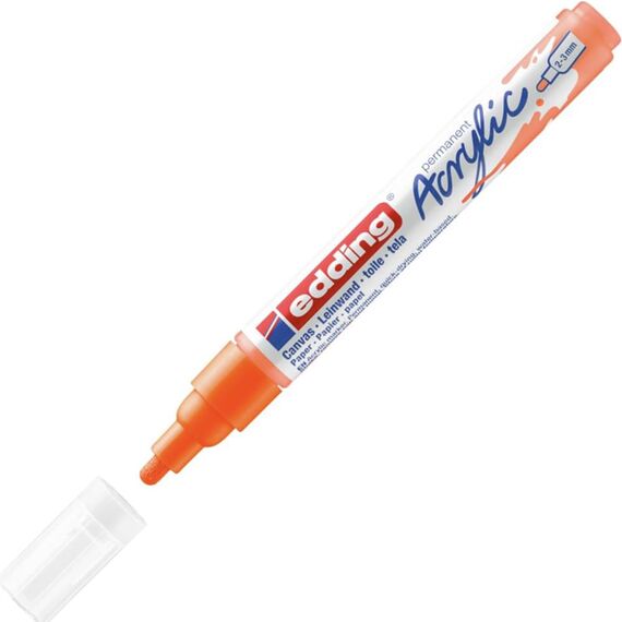edding 5100 Acrylmarker medium - neon-orange - 1 Acrylstift wasserfest - mittlere Rundspitze 2-3 mm - Acryl Farben zum Malen auf Leinwand, Malpapier und Holz - Acrylstifte für Steine