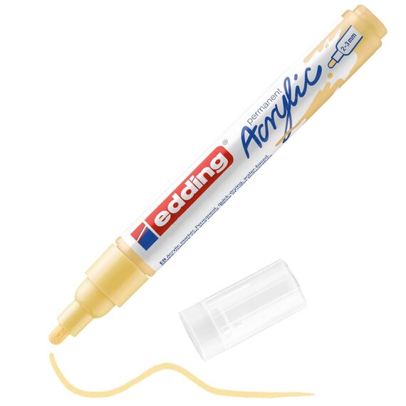 edding 5100 Acrylmarker medium - pastell-gelb - 1 Acrylstift wasserfest - mittlere Rundspitze 2-3 mm - Acryl Farben zum Malen auf Leinwand, Malpapier und Holz - Acrylstifte für Steine