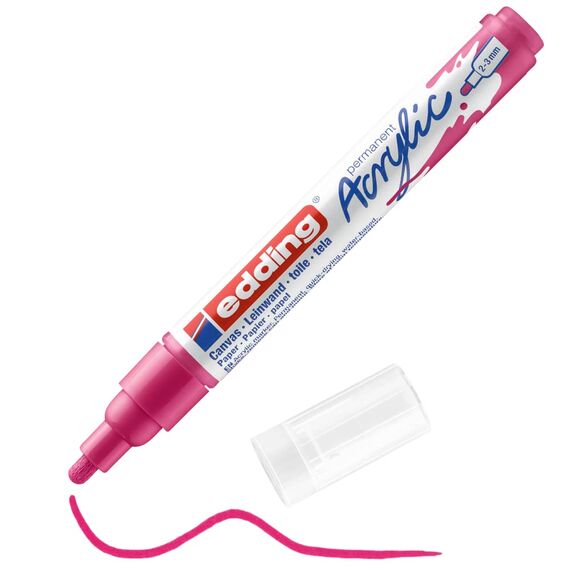 edding 5100 Acrylmarker medium - pink - 1 Acrylstift wasserfest - mittlere Rundspitze 2-3 mm - Acryl Farben zum Malen auf Leinwand, Malpapier und Holz - Acrylstifte für Steine