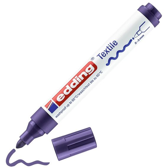 edding 4500 Textilmarker - violett - 1 Stift - Rundspitze 2-3 mm - Textilstifte waschmaschinenfest (60 °C) zum Stoff bemalen - Stoffmalstift