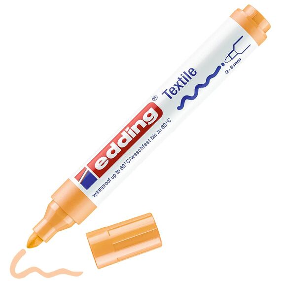 edding 4500 Textilmarker - hell-orange - 1 Stift - Rundspitze 2-3 mm - Textilstifte waschmaschinenfest (60 °C) zum Stoff bemalen - Stoffmalstift