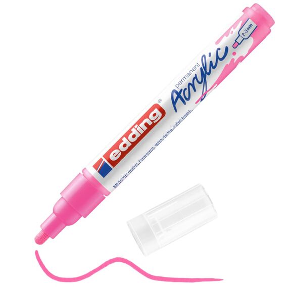 edding 5100 Acrylmarker medium - neon-pink - 1 Acrylstift wasserfest - mittlere Rundspitze 2-3 mm - Acryl Farben zum Malen auf Leinwand, Malpapier und Holz - Acrylstifte für Steine