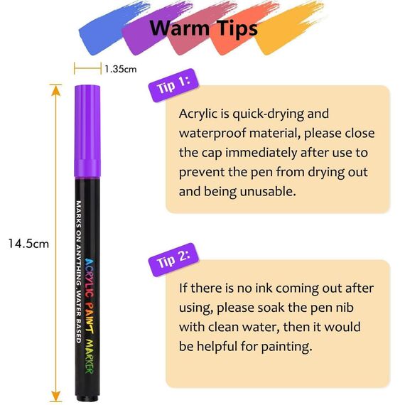 Goffii Acryl-Farbstifte, 18 Farben, permanenter Markierungsstift für Stein, Glas, Kunsthandwerk, Keramik, Kieselsteine, Stein, Stoff, Holz, Leinwandmalerei. Kunst- und Bastelsets für Kinder 0,7 mm