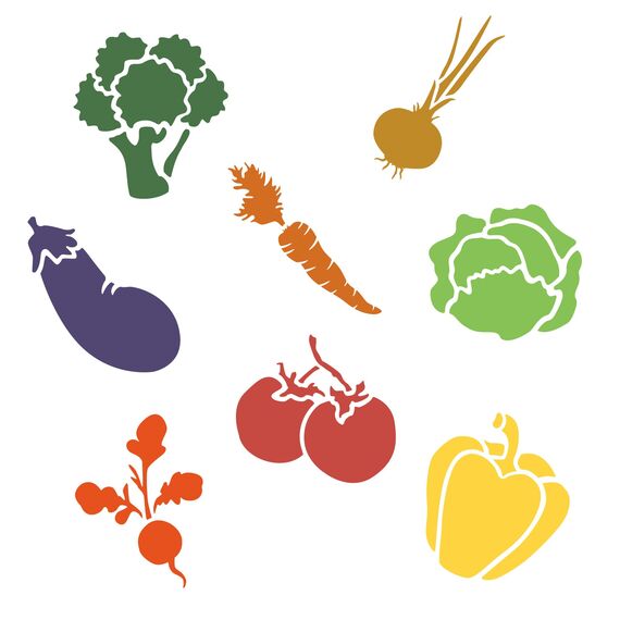 NAKLEO Schablonen Malen für Kinder, 8 Stück Set 15x15cm Gemüse, Kinder Kreatives Zeichenschablonen, Kunststoff Wiederverwendbar Malschablone DIY Handwerk, Papier Wand Holz Stoff