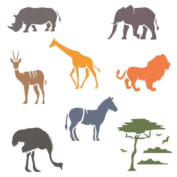 NAKLEO Schablonen Malen für Kinder, 8 Stück Set 15x15cm Savanna Tiere, Kinder Kreatives Zeichenschablonen, Kunststoff Wiederverwendbar Malschablone DIY Handwerk, Papier Wand Holz Stof