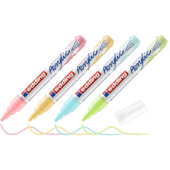 edding 5100 Acrylmarker medium - Acrylstift wasserfest - mittlere Rundspitze 2-3 mm - Acryl Farben zum Malen auf Leinwand, Malpapier und Holz (Pastell Set)