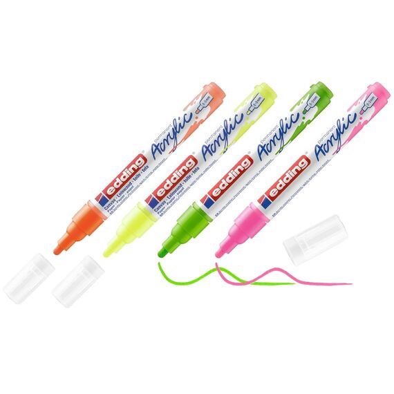 edding 5100 Acrylmarker medium - Acrylstift wasserfest - mittlere Rundspitze 2-3 mm - Acryl Farben zum Malen auf Leinwand, Malpapier und Holz (Neon Set)