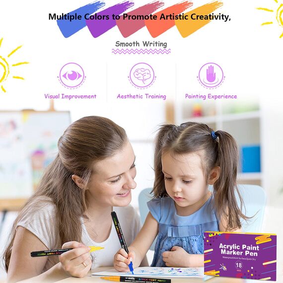Goffii Acryl-Farbstifte, 18 Farben, permanenter Markierungsstift für Stein, Glas, Kunsthandwerk, Keramik, Kieselsteine, Stein, Stoff, Holz, Leinwandmalerei. Kunst- und Bastelsets für Kinder 0,7 mm