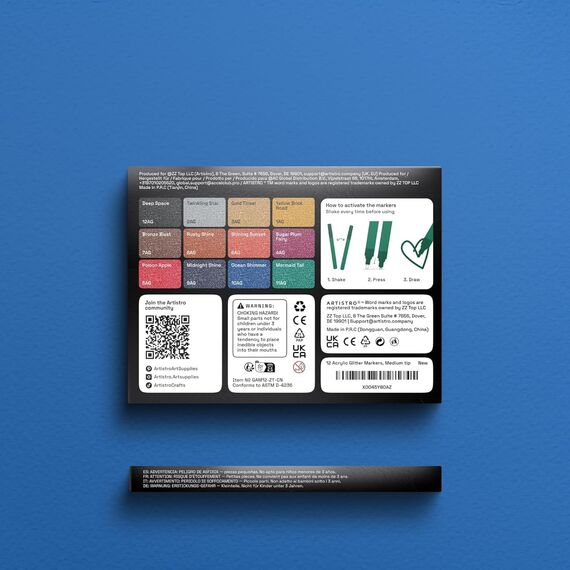 Artistro 12 Glitzer-Farbstifte, funkelnd und glänzend, zum Bemalen von Steinen, Stein, Keramik, Glas, Holz, Stoff, Scrapbooking, Basteln, Ausmalen, Acryl-Glitzermarker, mittlere Spitze 3,0 mm