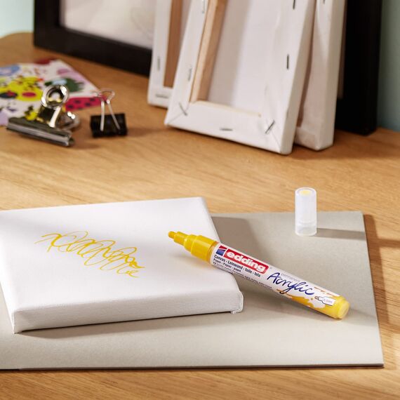 edding 5100 Acrylmarker medium - gelb - 1 Acrylstift wasserfest - mittlere Rundspitze 2-3 mm - Acryl Farben zum Malen auf Leinwand, Malpapier und Holz - Acrylstifte für Steine