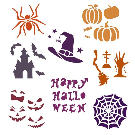 NAKLEO Schablonen Malen für Kinder, 8 Stück Set 15x15cm Halloween, Kinder Kreatives Zeichenschablonen, Kunststoff Wiederverwendbar Malschablone DIY Handwerk, Papier Wand Holz Stoff