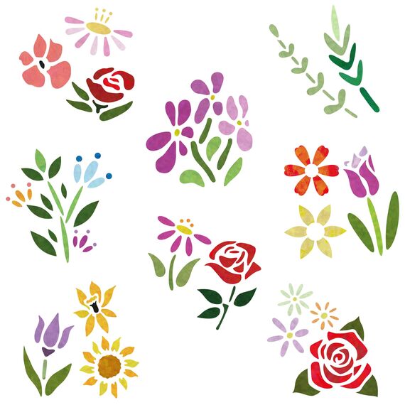 NAKLEO Schablonen Malen für Kinder, 8 Stück Set 15x15cm Blumen, Kinder Kreatives Zeichenschablonen, Kunststoff Wiederverwendbar Malschablone DIY Handwerk, Papier Wand Holz Stoff