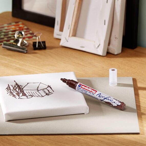 edding 5100 Acrylmarker medium - braun - 1 Acrylstift wasserfest - mittlere Rundspitze 2-3 mm - Acryl Farben zum Malen auf Leinwand, Malpapier und Holz - Acrylstifte für Steine