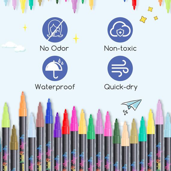 Goffii Acrylstifte für Steine wasserfest 24 Farbe Steine Bemalen Acrylstifte feine Spitze Farbstifte für Holz, Stein, Stoff, Leinwand, Keramik, Scrapbooking-Zubehör, Bastel- und Künstlerbedarf