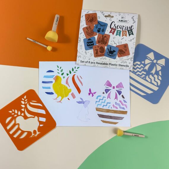 NAKLEO Schablonen Malen für Kinder, 8 Stück Set 15x15cm Ostern, Kinder Kreatives Zeichenschablonen, Kunststoff Wiederverwendbar Malschablone DIY Handwerk, Papier Wand Holz Stoff