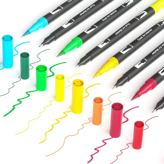 Dual Brush Pen Set - 24 Farben Aquarellstifte Filzstifte Set , Manga Stifte, Kalligraphie Stifte Kit für Aquarell Handlettering Bullet Journal, Fasermaler(1-2 mm) und Fineliner(0,4 mm)