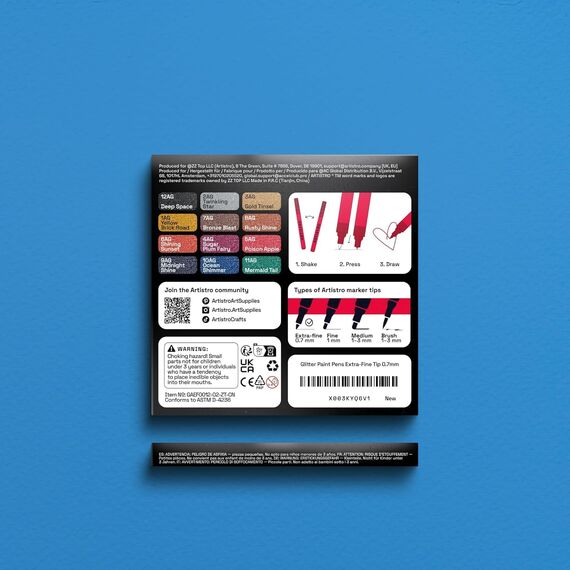 Artistro 12 Glitzer Filzstifte Zeichenset, Stifte zum Bemalen von Steinen, Felsmalerei, Keramik, Glas, Holz, Stoff, Scrapbooking, DIY Projekte, Set Acryl Glitzer Stifte mit Extra-Feiner Spitze 0,7mm