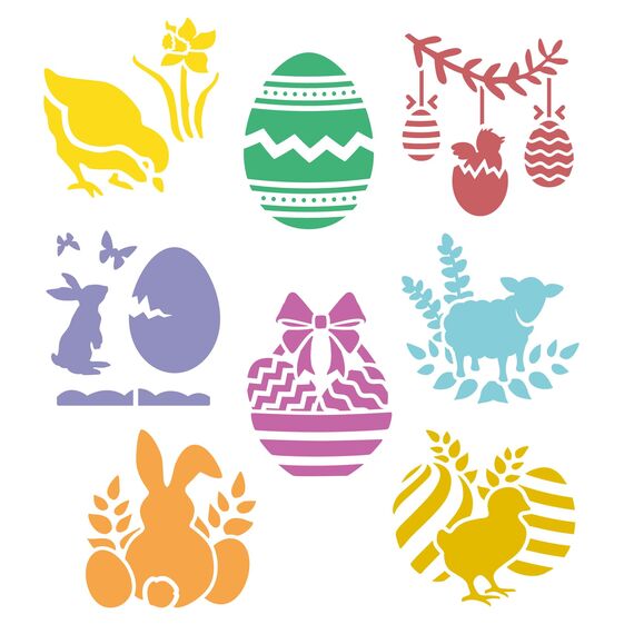 NAKLEO Schablonen Malen für Kinder, 8 Stück Set 15x15cm Ostern, Kinder Kreatives Zeichenschablonen, Kunststoff Wiederverwendbar Malschablone DIY Handwerk, Papier Wand Holz Stoff