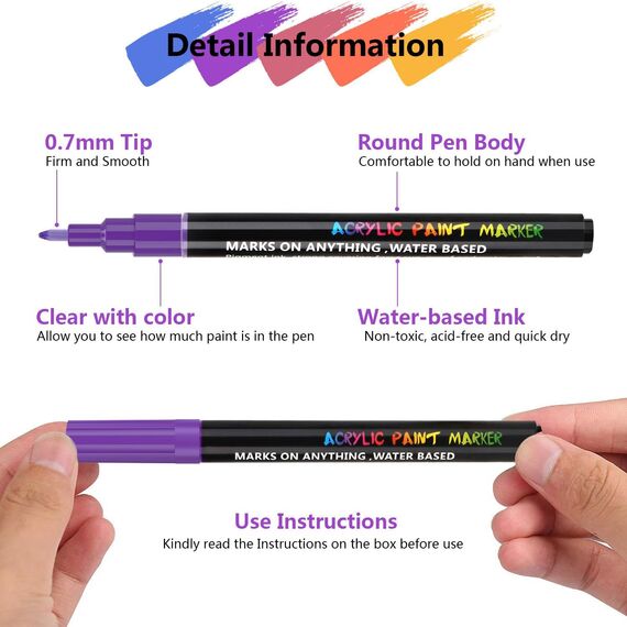 Goffii Acryl-Farbstifte, 18 Farben, permanenter Markierungsstift für Stein, Glas, Kunsthandwerk, Keramik, Kieselsteine, Stein, Stoff, Holz, Leinwandmalerei. Kunst- und Bastelsets für Kinder 0,7 mm