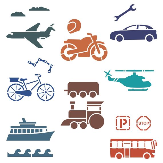 NAKLEO Schablonen Malen für Kinder, 8 Stück Set 15x15cm Transport Autos, Kinder Kreatives Zeichenschablonen, Kunststoff Wiederverwendbar Malschablone DIY Handwerk, Papier Wand Holz Stoff