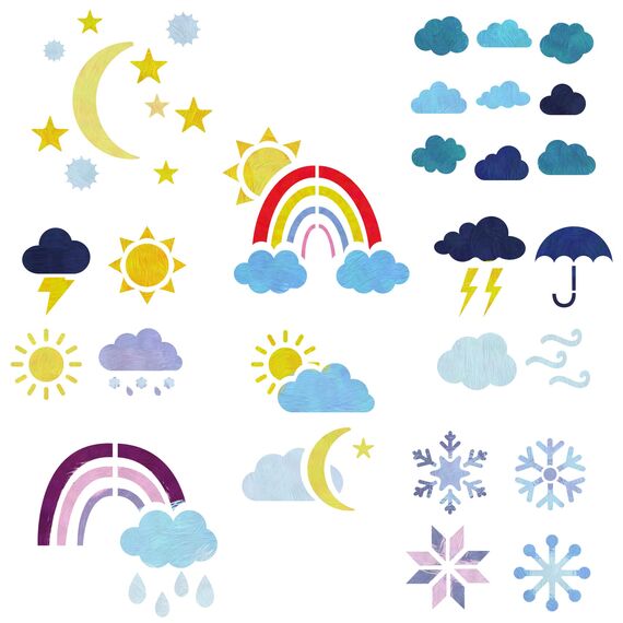 NAKLEO Schablonen Malen für Kinder, 8 Stück Set 15x15cm Wetter, Kinder Kreatives Zeichenschablonen, Kunststoff Wiederverwendbar Malschablone DIY Handwerk, Papier Wand Holz Stoff