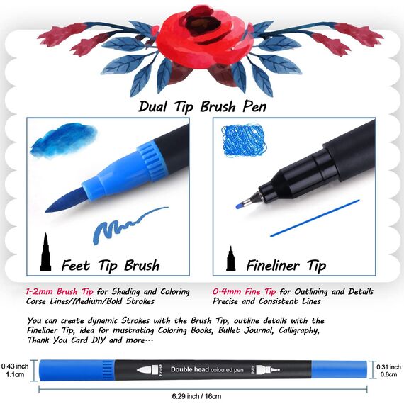 FURNIZONE Filzstifte Doppelseitig 72 Farben Dual Brush Pen Set Brush Marker Pinselstifte Journal Zubehör Stifte für Handlettering Ausmalen Erwachsene